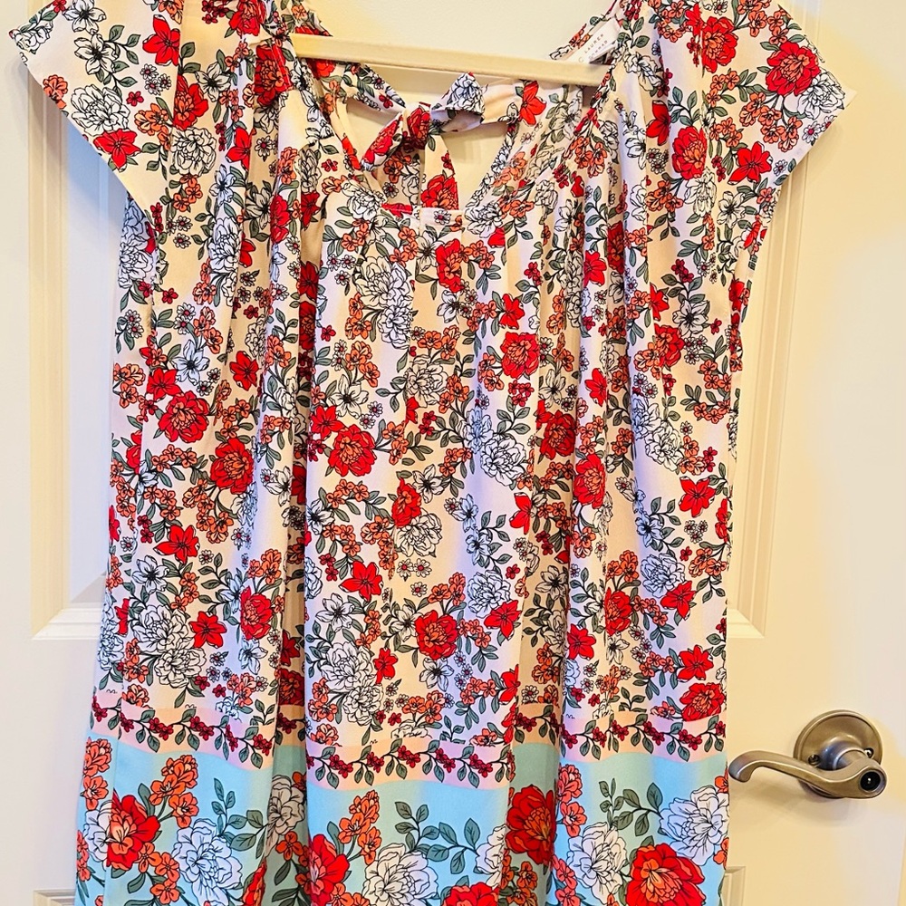 LC Lauren Conrad Floral blouse with Red and Green Accents size L